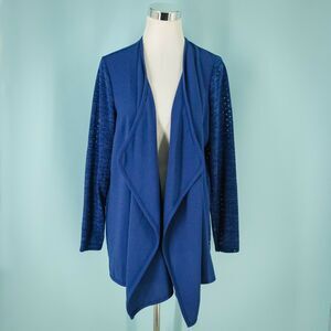 Melissa McCarthy Seven7 Size Small S Blue Open Drape Front Long Sleeve Cardigan